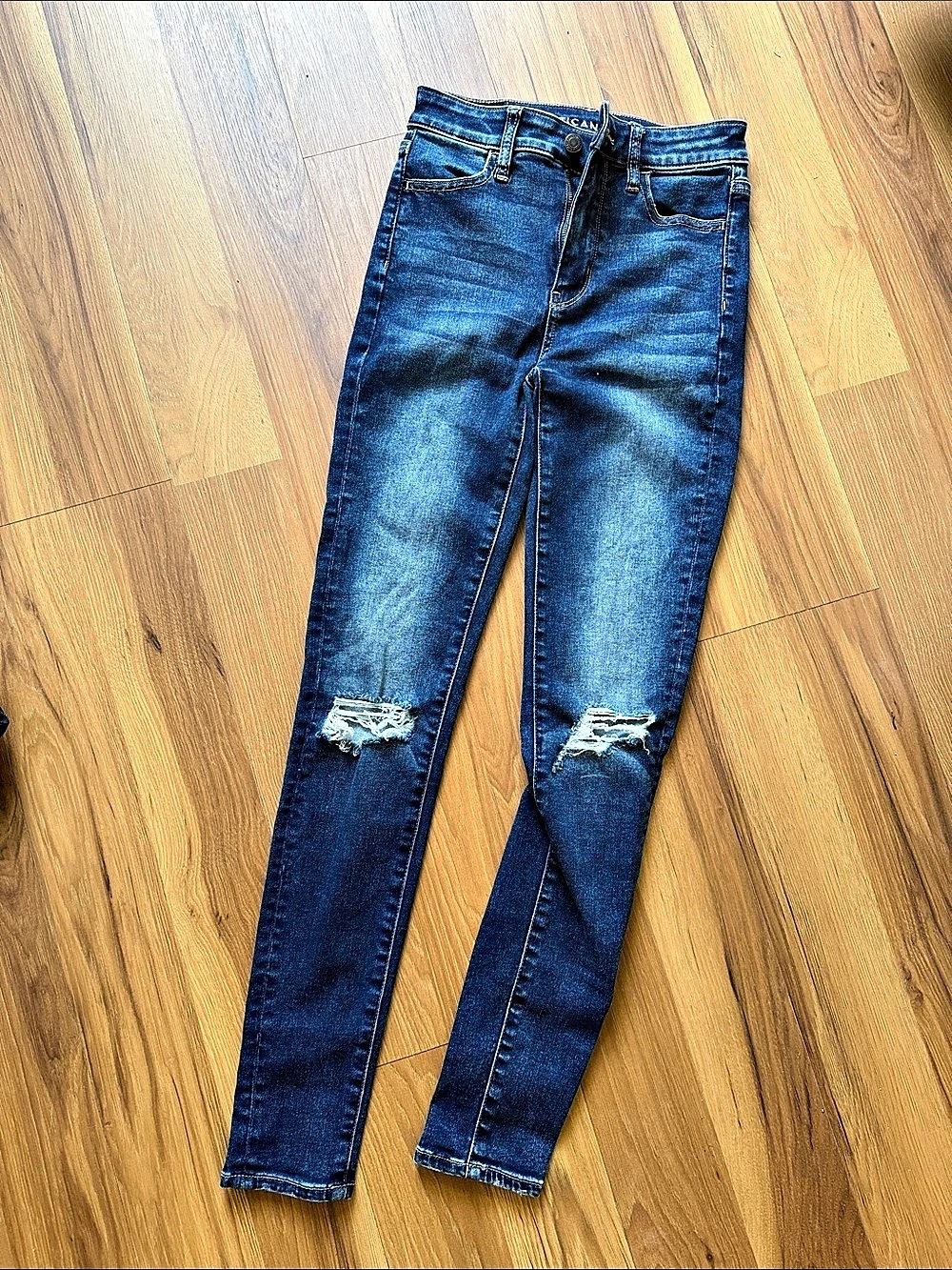 American Eagle Next Level Flex Distressed Skinny Jeans in Blue Waist 0